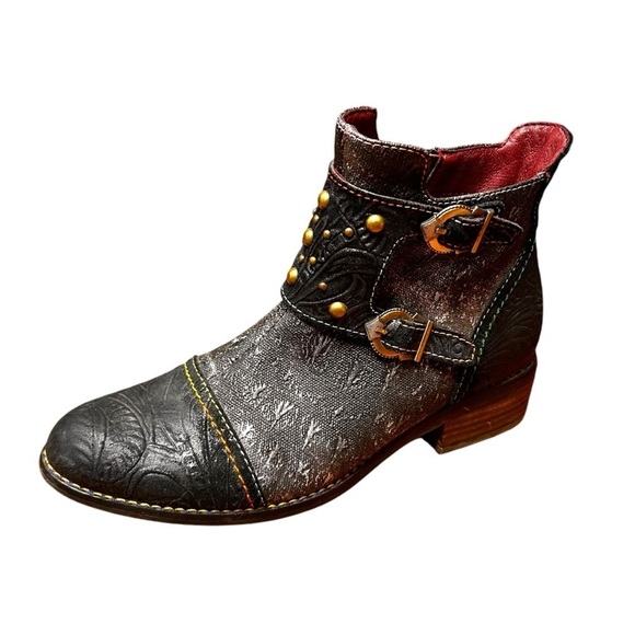 L’ARTISTE Spring Step Nailhead Buckled Ankle Boots Shoes Women’s Size 8 - Picture 2 of 13